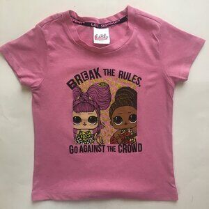 Girls LOL Surprise Pink Shirt Size 6 L.O.L. T-Shirt Break the Rules Go Crowd